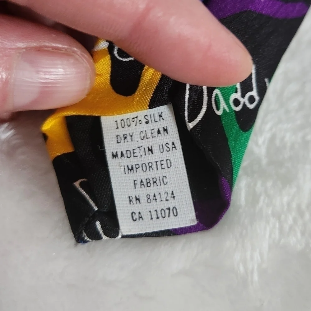 RM Style Ralph Marlin Black Silk Vintage 1996 I Love My Daddy Hands Necktie Tie